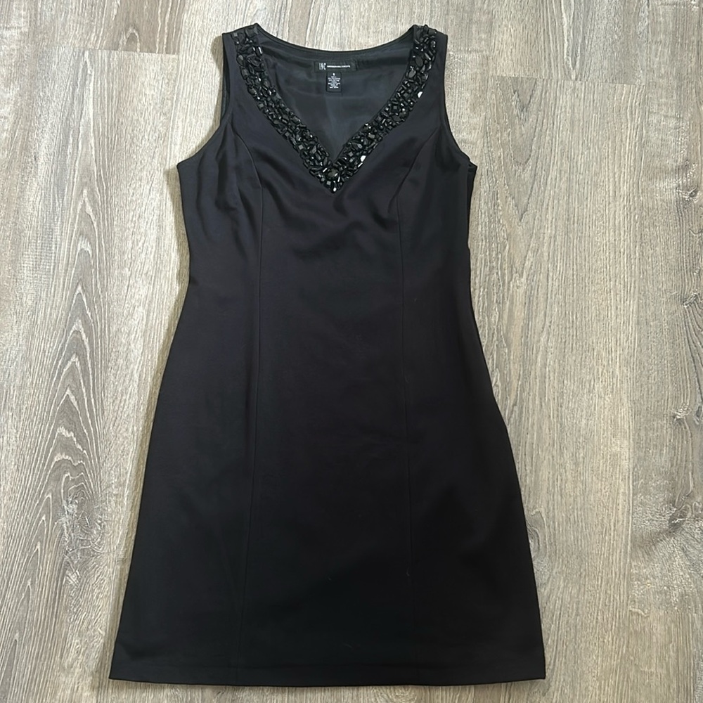 INC International Concepts Little Black Dress Sheath Beaded Neck